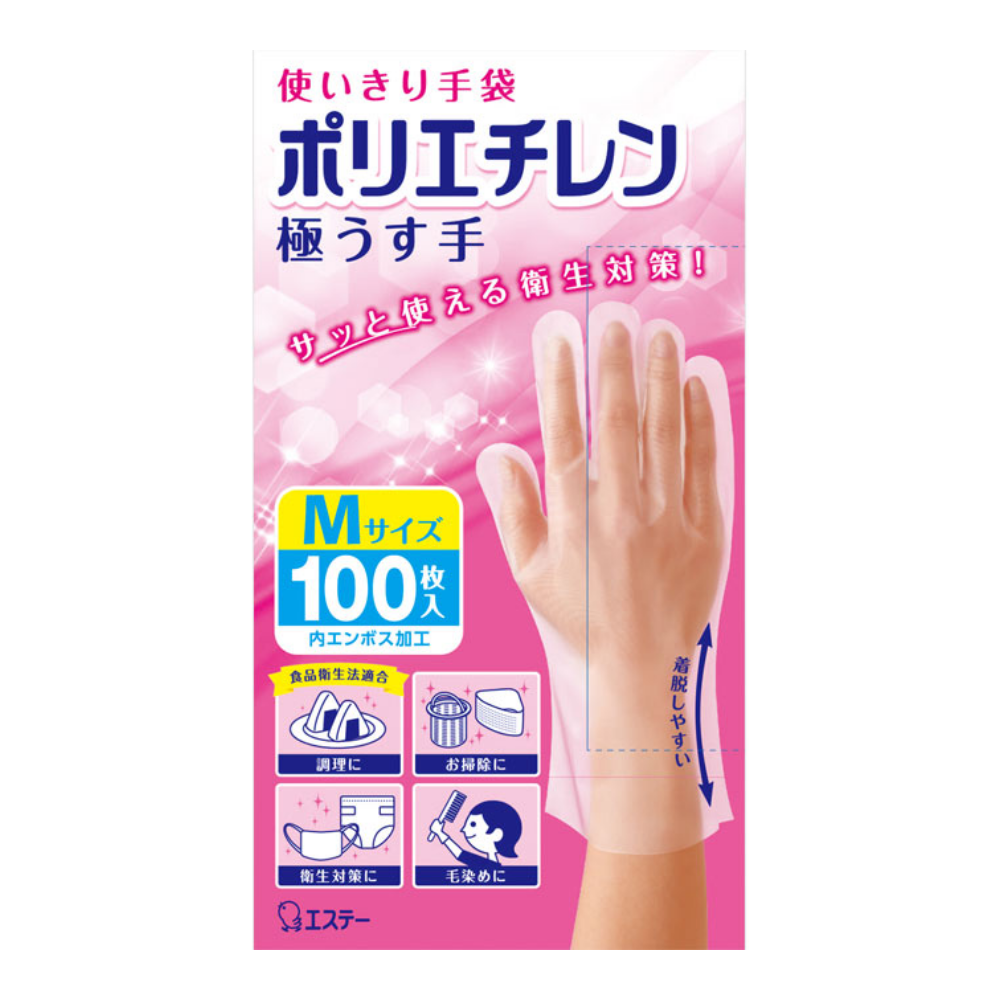 使い切り手袋　ポリエチレン　極うす手　半透明　Ｍサイズ